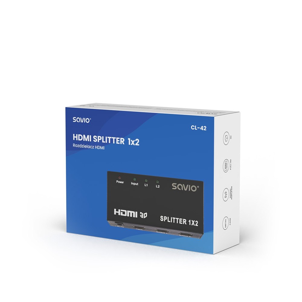 SPLITTER 1X2 HDMI FULL HD 3D SAVIO CL 42 NEGRO
