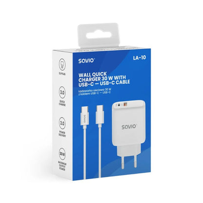 CARGADOR SAVIO LA 10 30W WHITE CON CABLE
