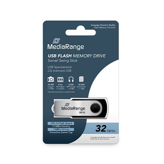 PENDRIVE 32GB USB 20 MEDIARANGE SILVER BLACK