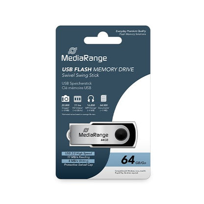 PENDRIVE 64GB USB 20 MEDIARANGE SILVER BLACK