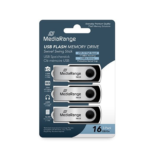 PENDRIVE 16GB USB 20 MEDIARANGE 3 PACK
