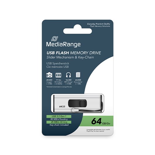 PENDRIVE 64GB USB 32 MEDIARANGE SILVER BLACK